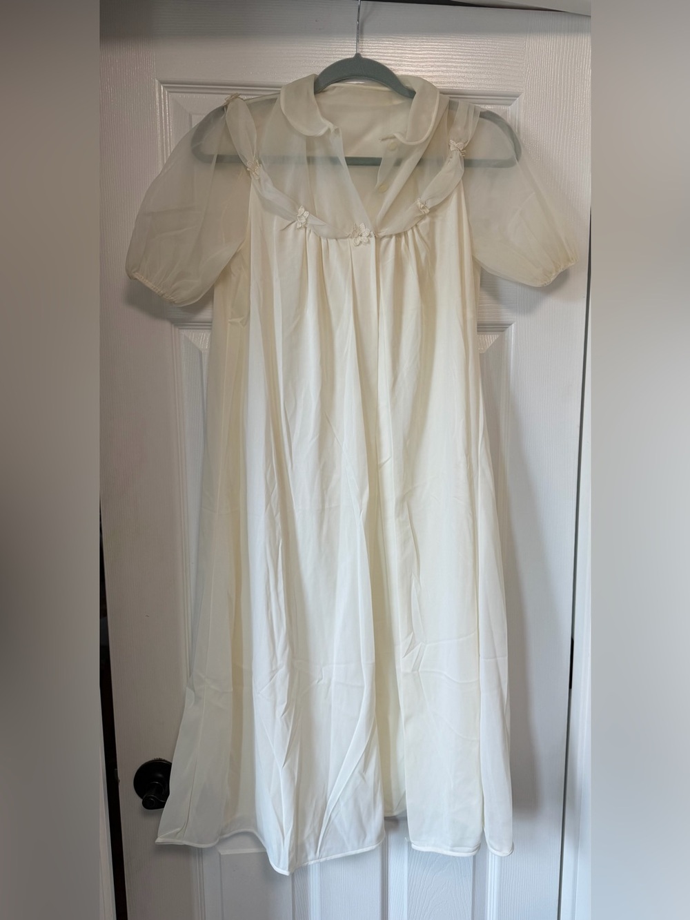 VTG 1960s Rogers Sheer Chiffon Peignoir Robe Ivory Puff Sleeve Size 34 S